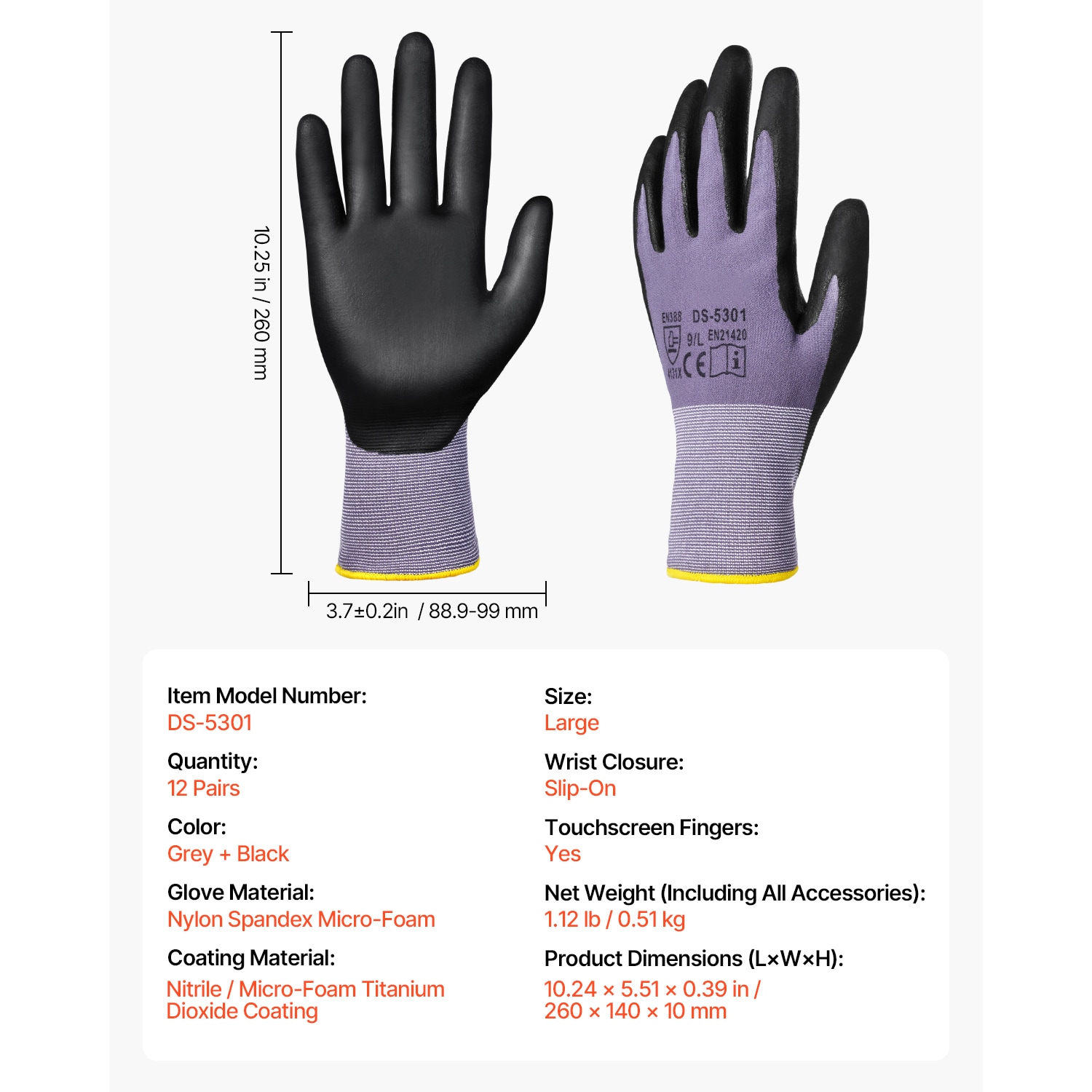 Work Gloves 12-Pair Touch Screen Nitrile-Coated Garden Construction Gloves_voghion.com